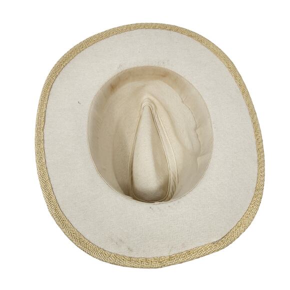 Disney Woven Fedora Panama Hat Adult Size Micky Mouse Metal Logo Brown Belt Trim - Picture 9 of 11